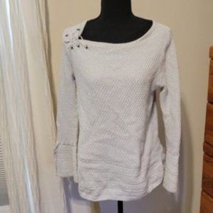 Style & Co Off White Sweater, Hint of Silver, Neck and Sleeve Details, Size L